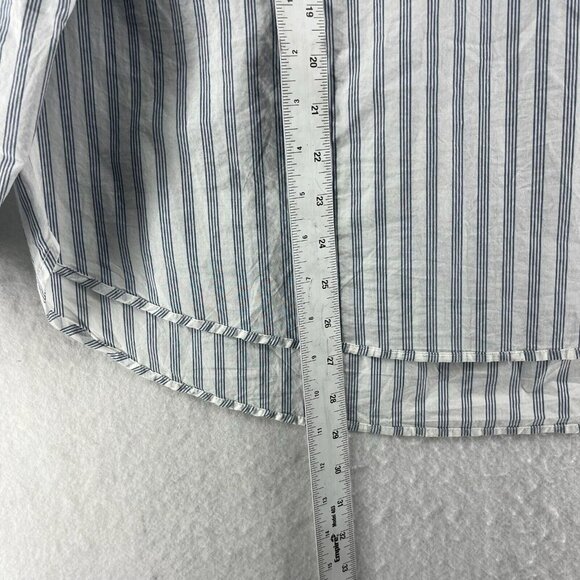 H & M L.O.G.G. Shirt Women's Sz S Gray White Striped Popover V Neck Long Sleeves - Picture 4 of 11